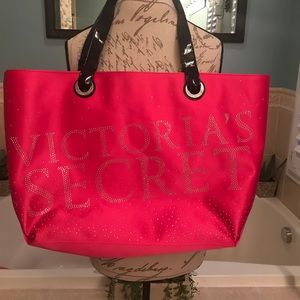 Victorias Secret large tote bag hot pink sparkles